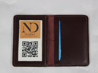 Leather ID Card Case Burgundy Open