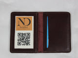 Leather ID Card Case Burgundy Open