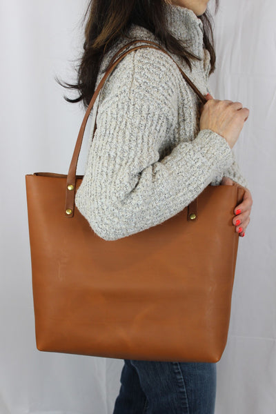 Leather Tote Bag with Model